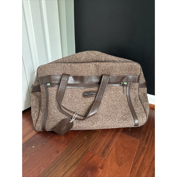 Vintage New Oscar de la Renta Overnight Duffel Bag Brown Tweed Retro Tote